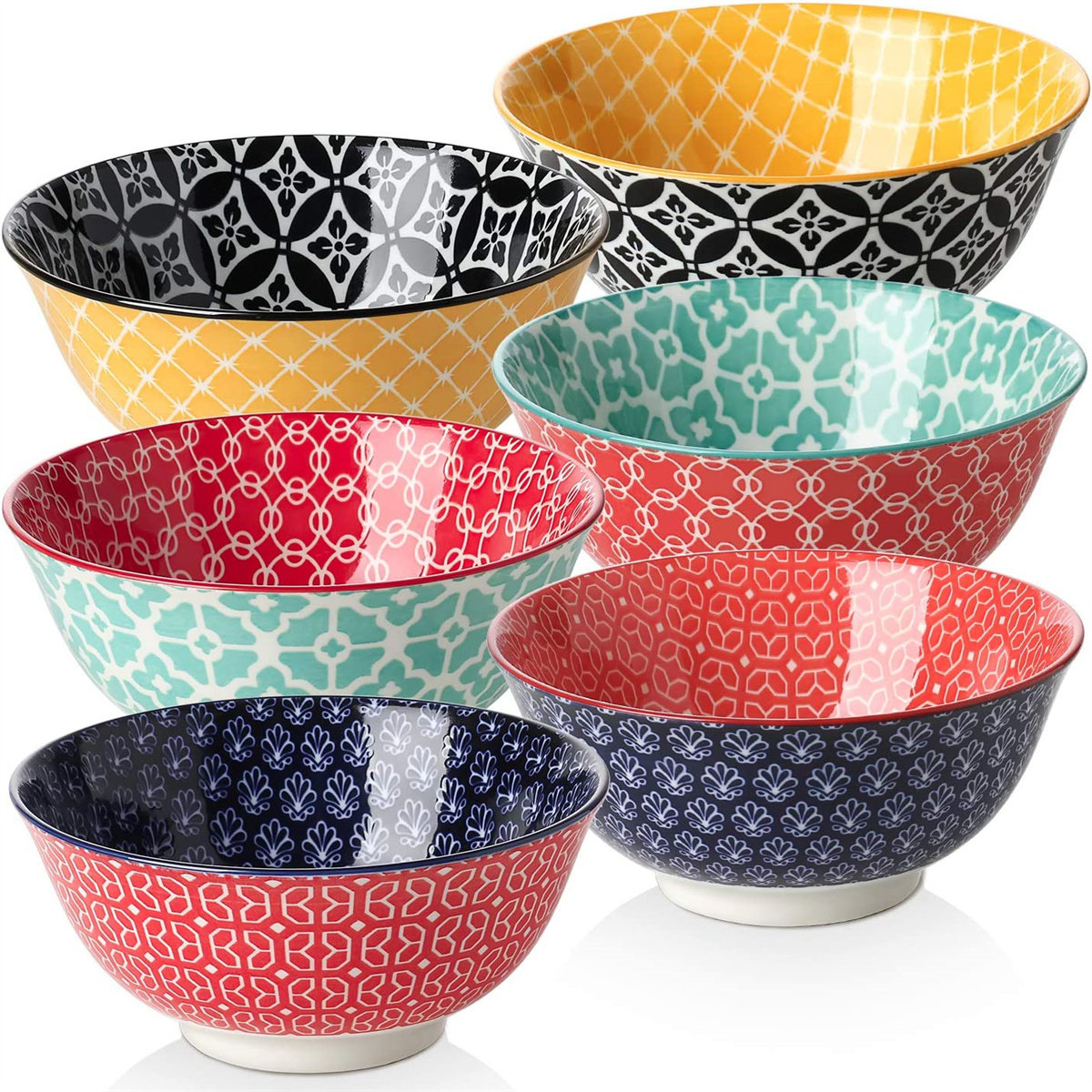 Geometric Ceramic Cereal Bowls, Set of 6