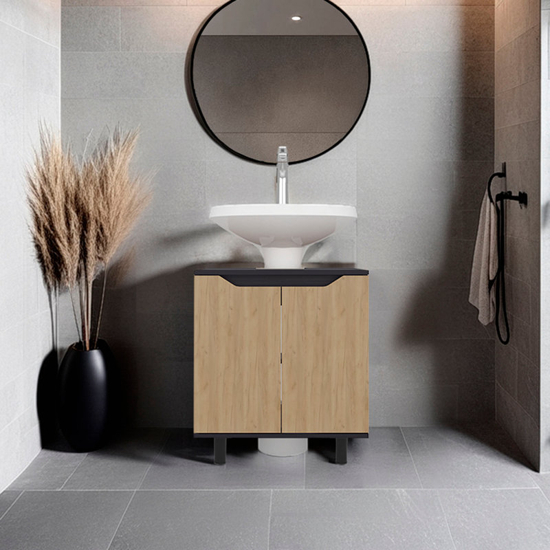Rangement sous l'évier: H 24,8 po, 2 portes, 2 tablettes, 4 pieds, Brun / Noir