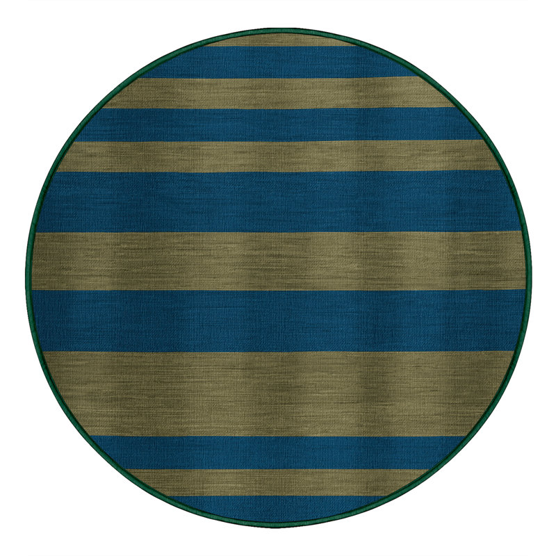 Machine Washable Horizontal Stripes Green Area Rug, Round 4'