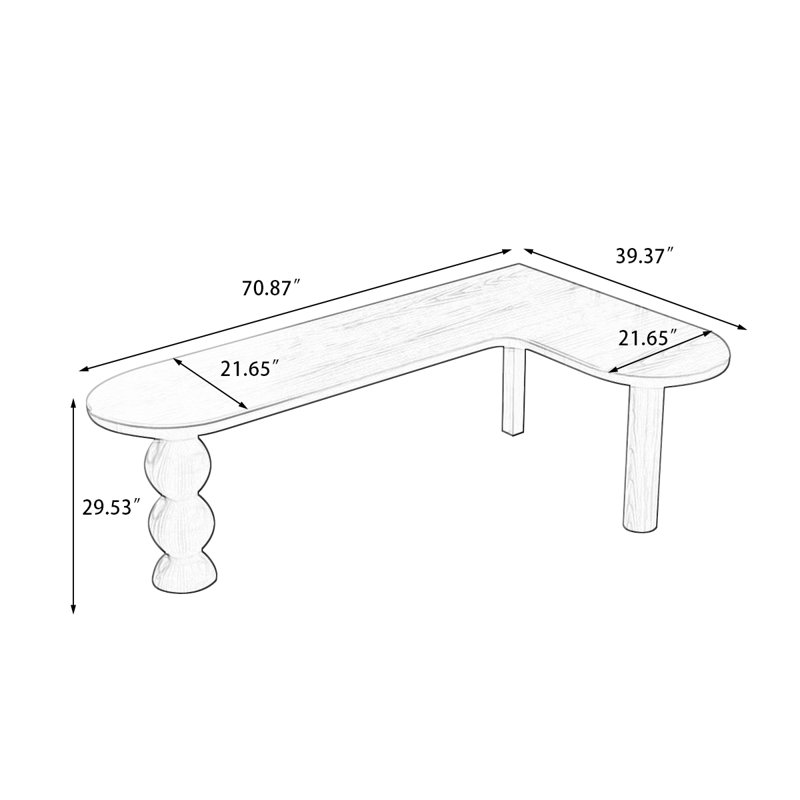 Bureau brun en bois massif en forme de L, Retour à droite, H 29,53 po x l 70,87 po x P 39,37 po