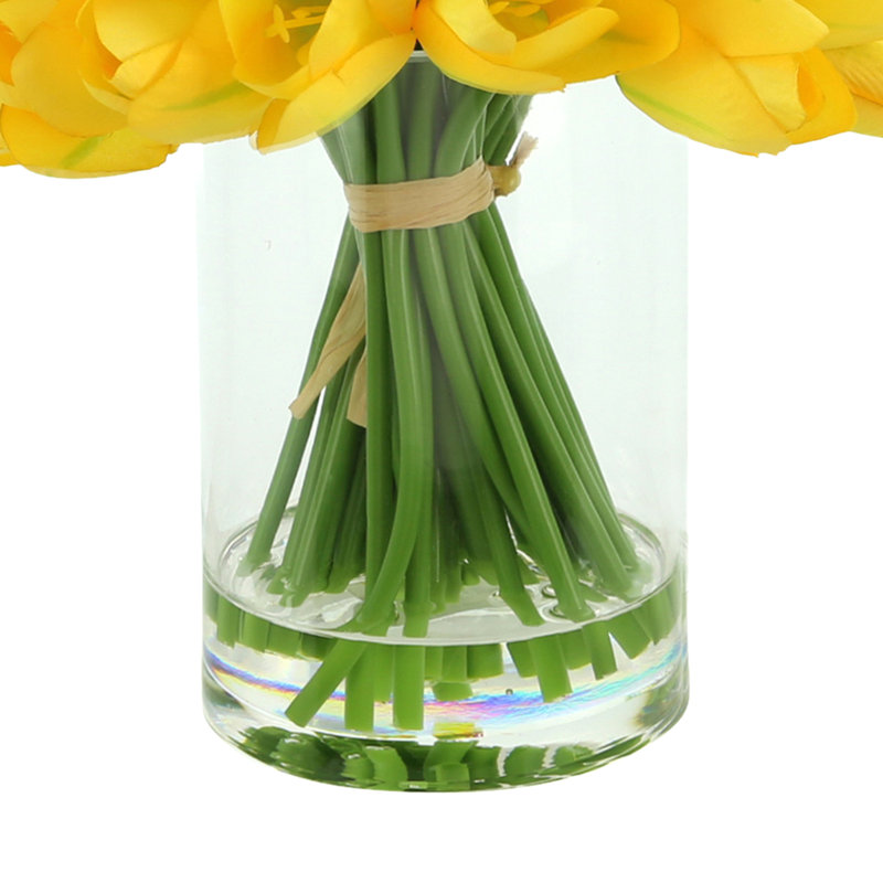 White Tulips Arranged in Glass Vase, Yellow