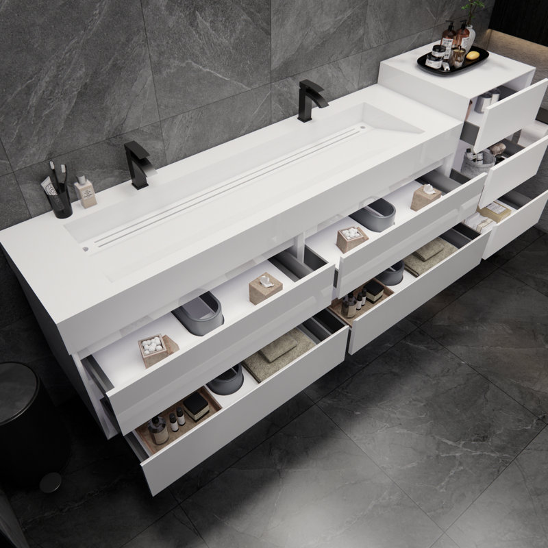 Meuble-lavabo mural double 104 po Albizu, Blanc