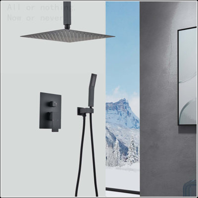 Système de douche de pluie de plafond de 12 pouces avec douche à main, noir mat