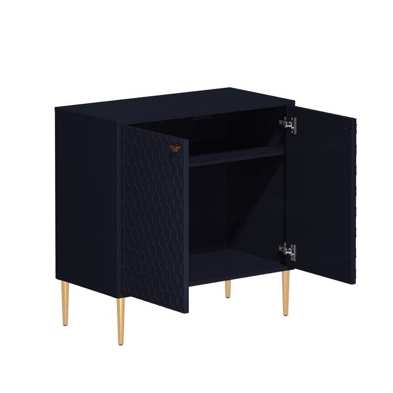 Wood 32" H 2-Door Accent Cabinet with Metal Legs, Blue