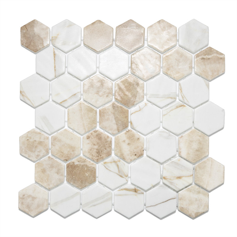 Eterna Hexx 2" x 2" Glass Mosaic Wall & Floor Tile, Cream Blend