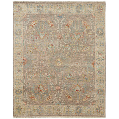 Anuksha Hand-Knotted Grey/Blue/Beige Wool Area Rug