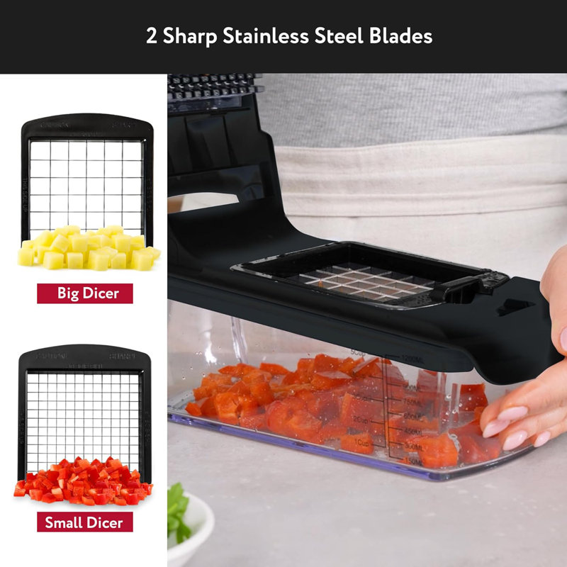 Hachoir à légumes et trancheuse 8 en 1 avec récipient, gadget de cuisine Spiralizer, gris et vert, Noir, noir, noir, noir