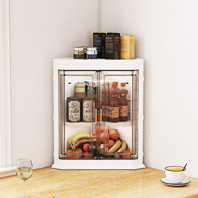 Meuble de rangement triangulaire en coin avec portes, grande capacité, pliable, en plastique, anti-poussière, idéal pour le salon, la chambre à coucher ou la cuisine.
