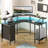 L Shaped Desk with LED Lights & Power Outlets, Computer Desk with Full Monitor Shelf-1340354622