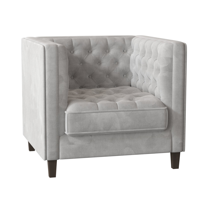 Jess Tufted Armchair, Bella Black Performance Velvet, Brown Mahogany