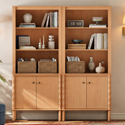 Greeta 73" Tall Bookcase With Open Shelf And 4 Door Storage For Home Office Living Room Bedroom, Walnut
