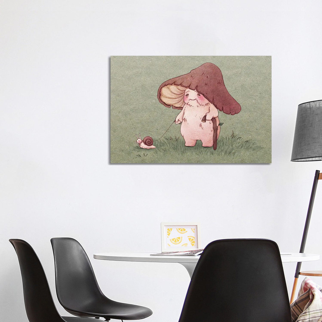 Elderly Mushroom Walking Pet Snail von Fairydrop Art - Gallery-Wrapped Canvas Giclée on Canvas