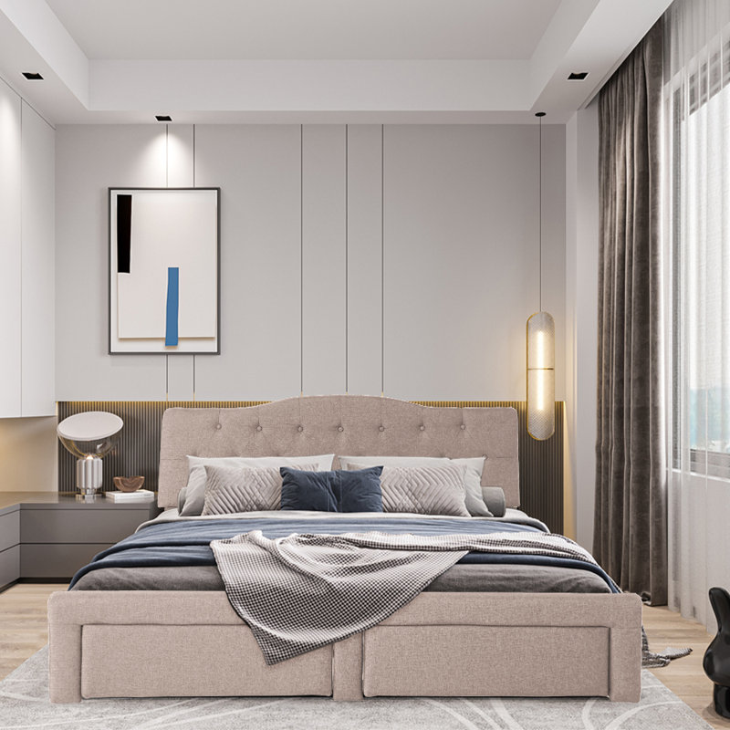 Lit plateforme avec rangement, gris