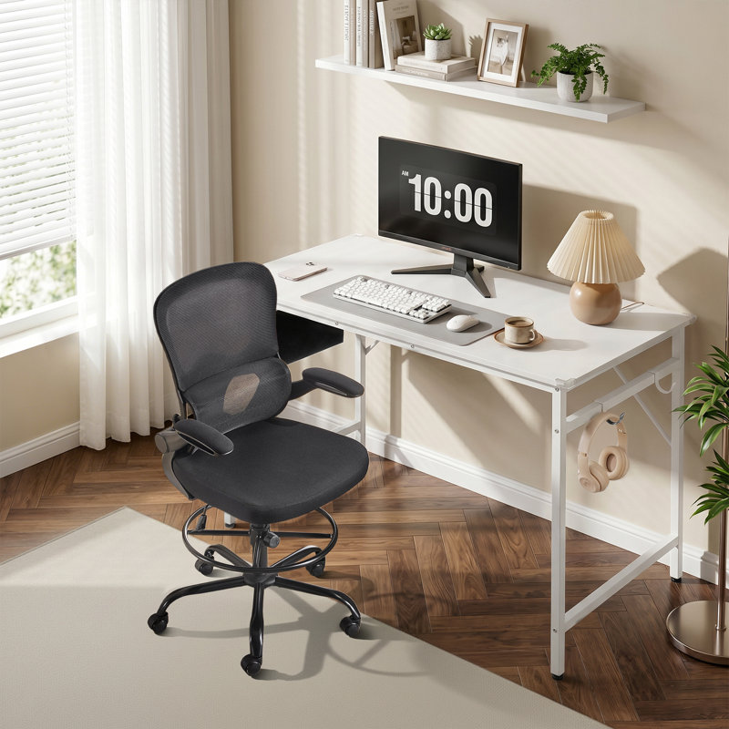 2 Piece Office Furniture Set Computer Desk & Office Chair, White Table/Black Chair