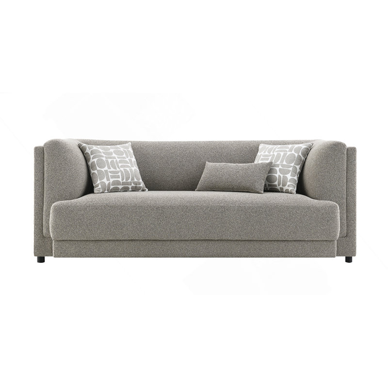 Canapé gris en chenille avec 3 coussins