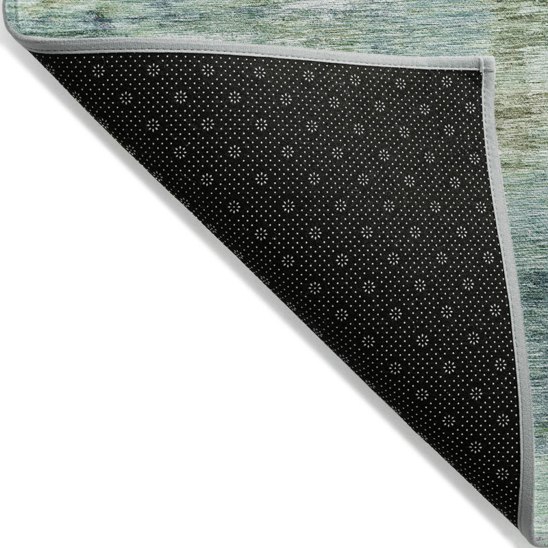 Tapis d'extérieur lavable abstrait bleu sarcelle 8 pi x 10 pi bleu et vert ivoire