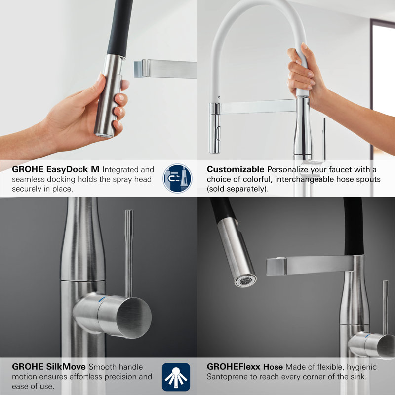 Essence New Single Handle Kitchen Faucet with SilkMove® and with Accessories, Chrome