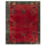 Antique Red Room Size Hand Knotted Wool Pile Art Deco Chinese Rug
