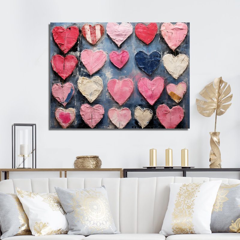 Rose et bleu cœur Pop Art 3 - Art mural Pop Art, Toile tendue, H 12 po x l 20 po x P 1 po