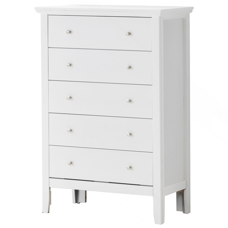 Commode verticale à 5 tiroirs avec boutons ronds, Blanc