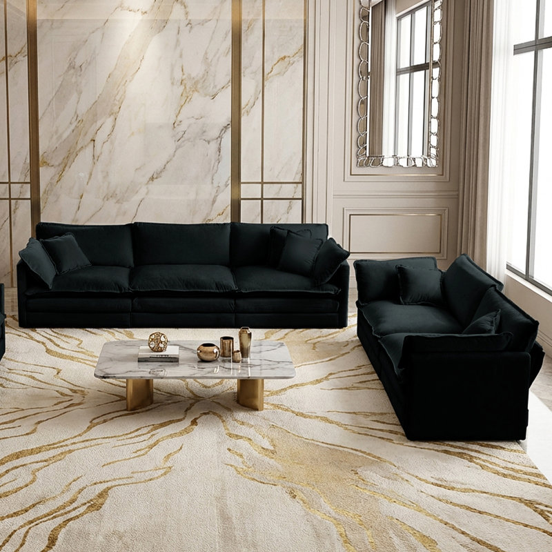 Living Room Sets, Chenille Couch, Sofa Set For Living Room, Black