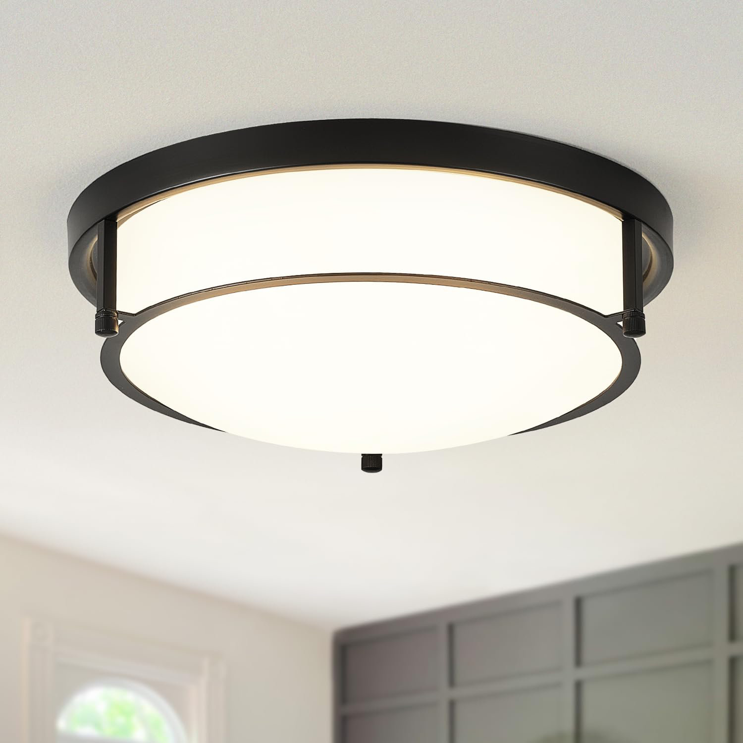Stack man Glass Shade And Black Finish Ceiling Light Fixtures For ...