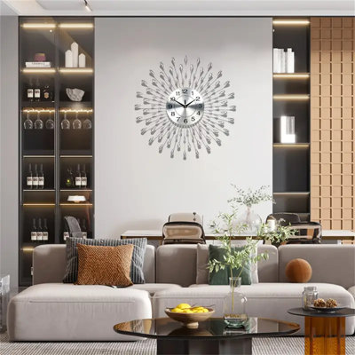 24 Inch Modern Silent Wall Clock - Large Battery Operated Non-ticking Crystal Clocks For Living Room Bedroom Kitchen Office Home Decor