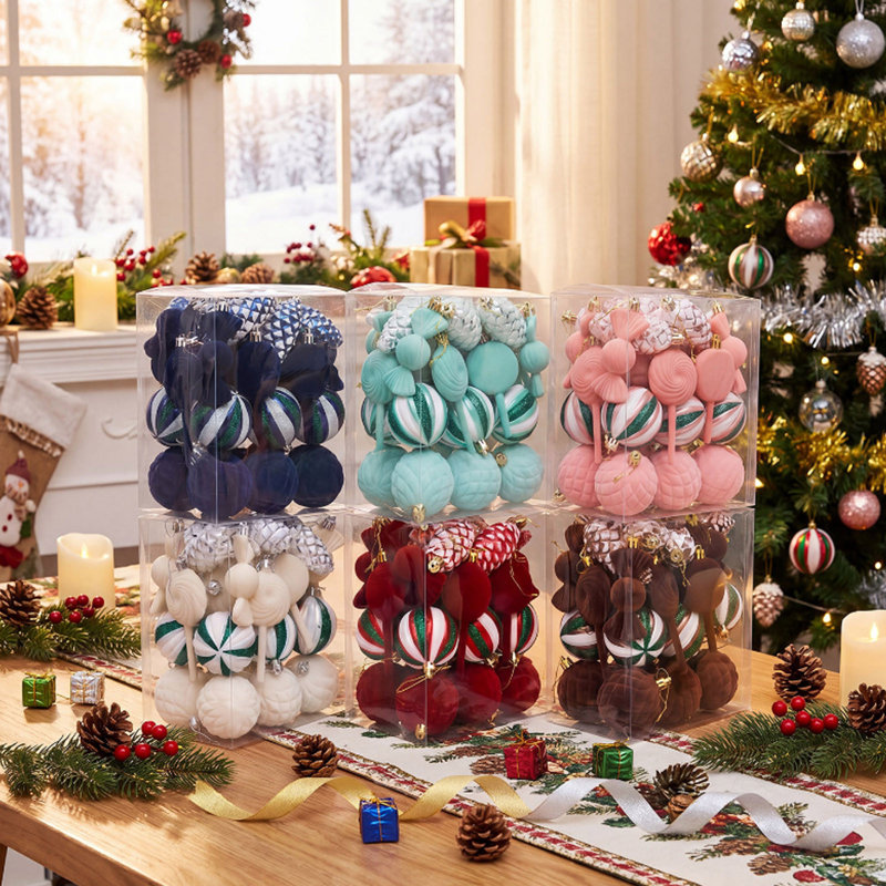 Boules de Noël, décorations de Noël, ensemble de 30 boules floquées, décorations de Noël variées, utilisables pour le sapin et autres fêtes.