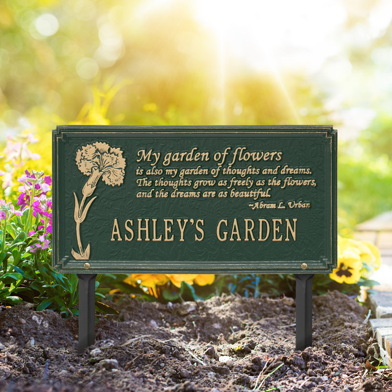 Plaque de jardin personnalisée Dianthus, Vert/doré, Oui