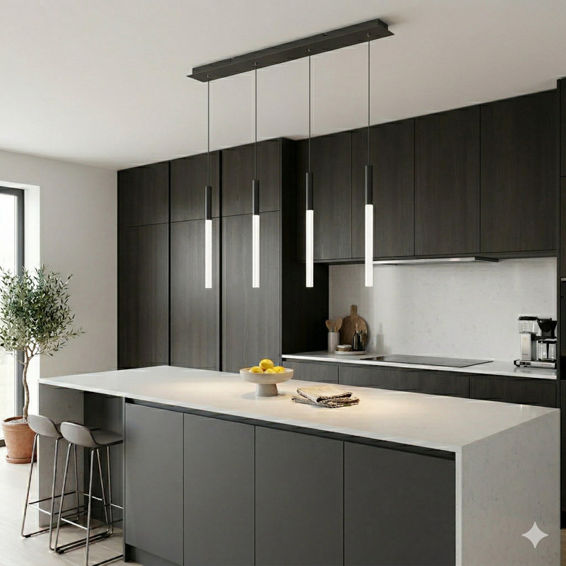 Baileyton 4 - Light Kitchen Island Pendant, Black Top and White