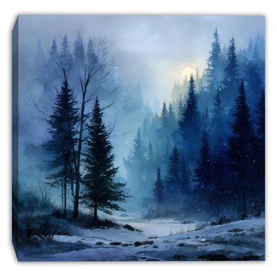Winter Pine Shadows Snowy Forest Wrapped Canvas Wall Art