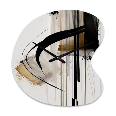 Horloge murale abstraite noire, blanche et dorée Expression I