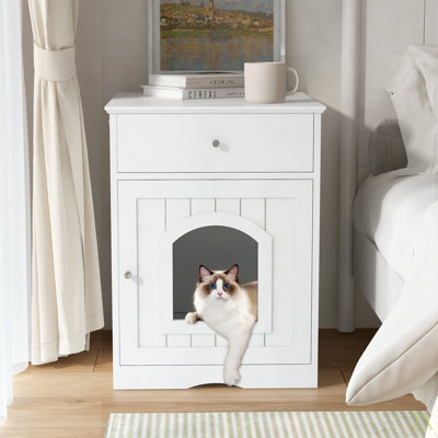 Enceinte en bois pour litière pour chat avec tiroir, table d'appoint, cage intérieure pour animal, table de chevet pour chat