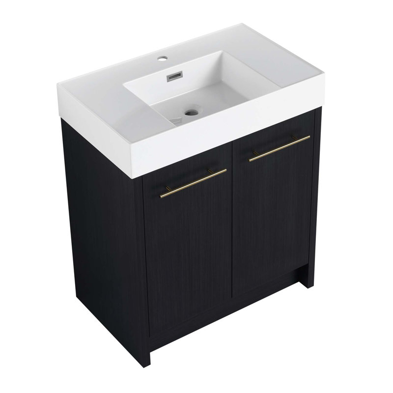 Meuble-lavabo autoportant avec lavabo en résine et porte à fermeture douce, 30"