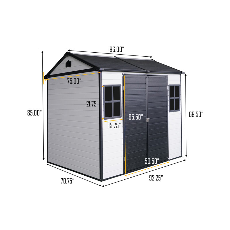 8 X 6-Foot Resin Outdoor Storage Shed Waterproof Shed With Floor, Two Windows And Lockable Door, 85" H  x 96" W x 75" D