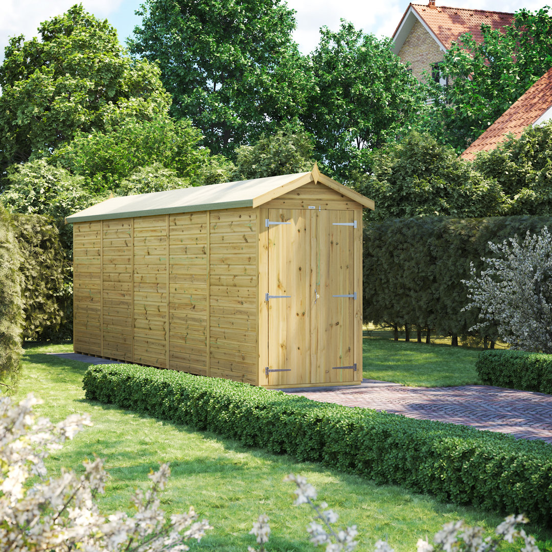 Powersheds 20 x 4ft Premium Pressure Treated Timber Windowless Apex Garden Shed, Double Doors