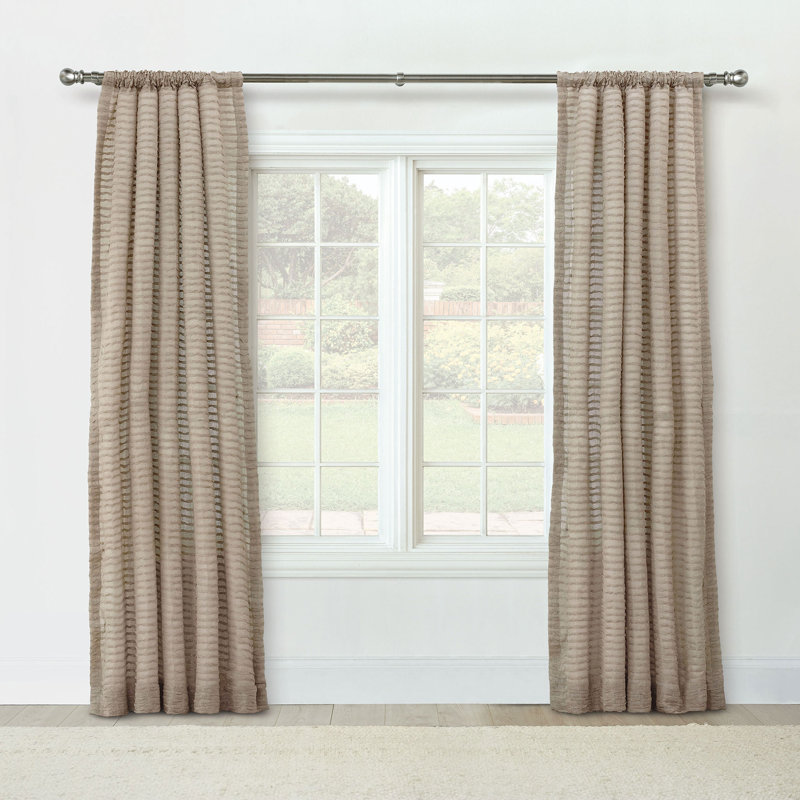 Yearling Pleated Sheer 100% Linen Semi Sheer Curtain Single Panel, Flax, 48" x 96"