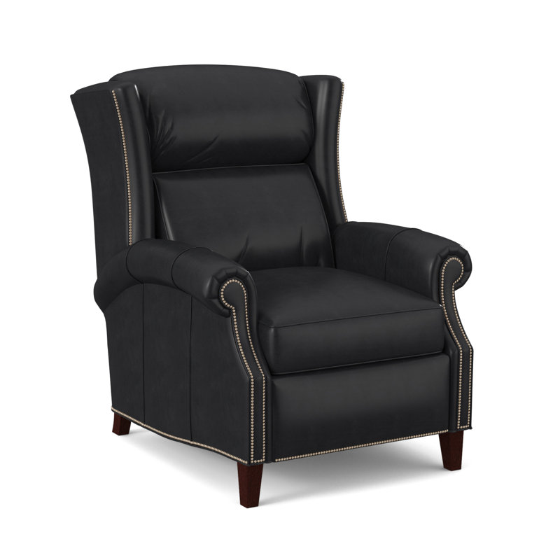 Broderick Recliner, #9 Nickel, Outsider Raven Genuine Leather, Mahogany