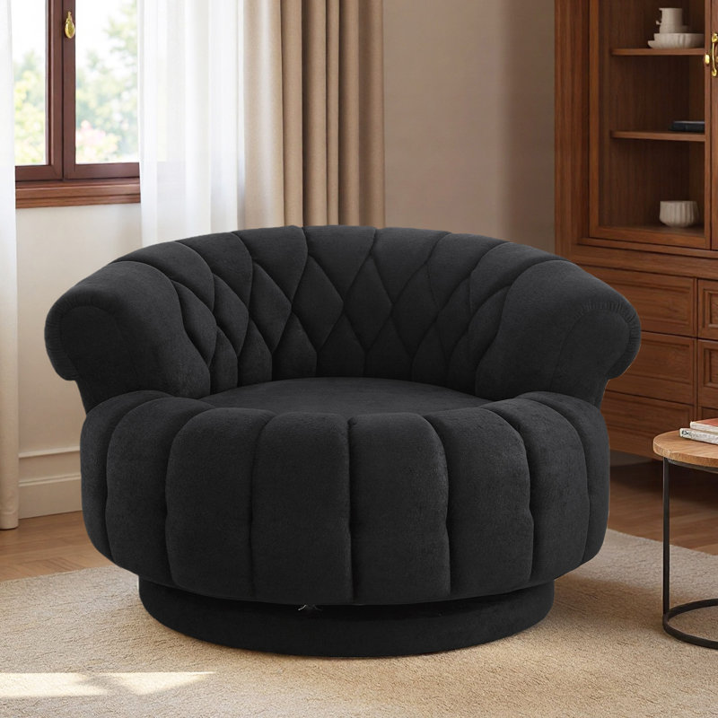 45.9"W 360° Swivel Accent Barrel Chair, Black