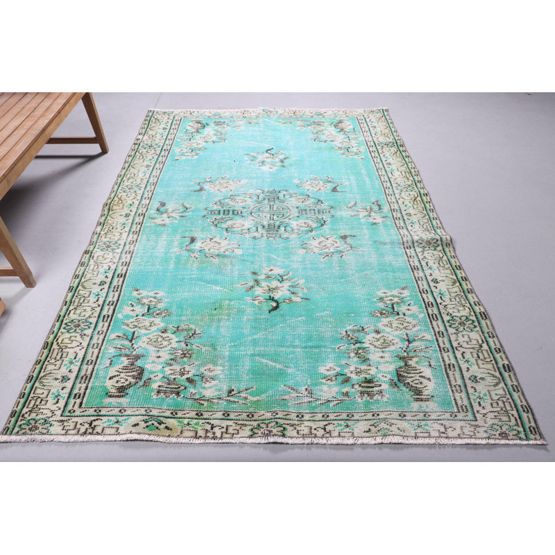 Grand tapis rétro en laine bleu Oushak Anatolian pour le salon - Origine turque