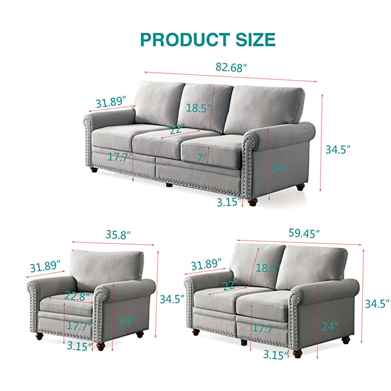 Canapé modulaire 3 pièces rembourré, Gris