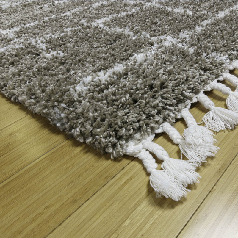 Tapis brun / ivoire moderne à poils longs Limmet Marileen, Rectangle 6 pi 6 po x 9 pi 6 po