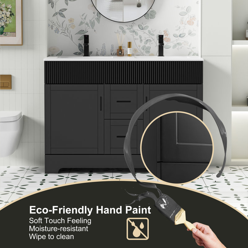 48" Double Bathroom Vanity Base Only, Sink Not Inlcuded, Black