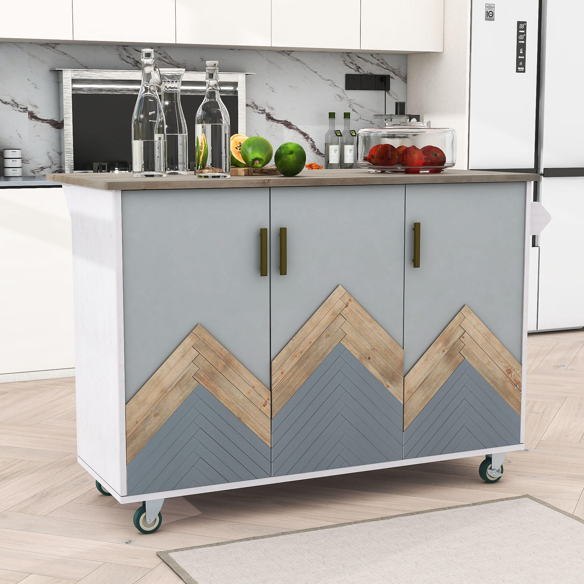 Latitude Run® Sarris Wood Kitchen Island with Drop Leaf, Accent Cabinet ...