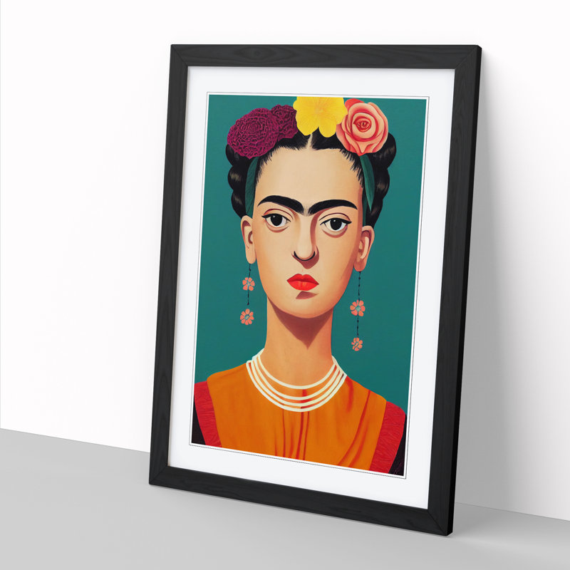 FRM-V0523-1056X Frida Kahlo Design - Picture Frame Print, 64cm H x 46cm W, Black Framed
