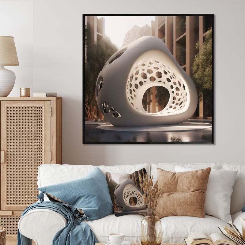 Architectural Flow Sculpture I On Canvas Print, 36" H x 36" W x 1.5" D, Black Floater Framed