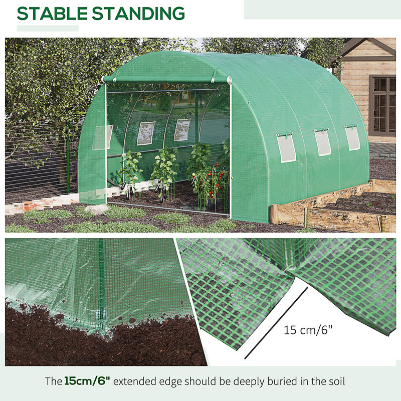 Serre de tunnel encastré 10 pi x 10 pi x 6,5 pi Outsunny, H 78,8 po x l 118 po x P 118 po