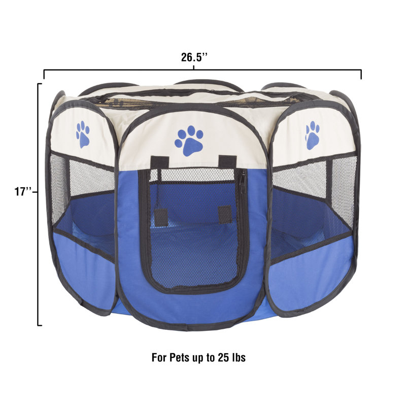 Blue & Tan Portable Plastic Pet Playpen with Carrying Case