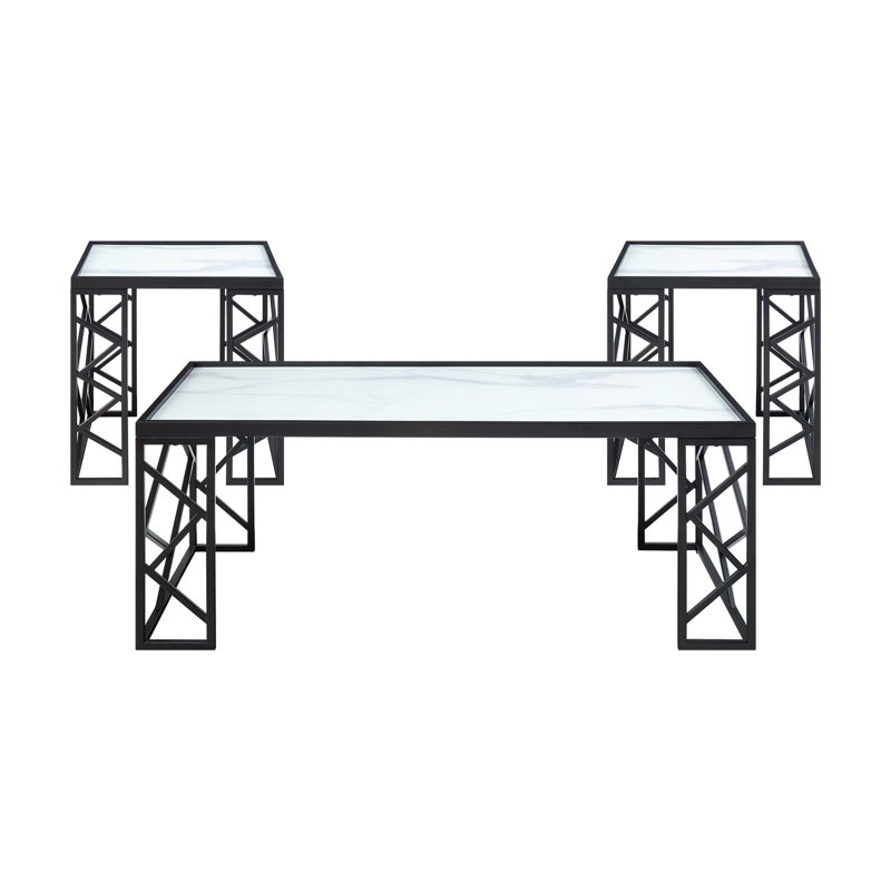Modern Metal-Framed Tempered Glass Tables Set for Living Room, Enhancing Style and Functionality