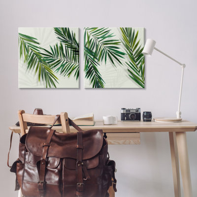 Ensemble de 2 impressions sur toile Palm Fronds over Neutral par Hannah Dawson
